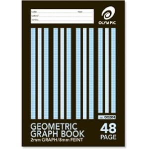 OLYMPIC GEOMETRIC GRAPH BOOK GG284 A4 297 x 210mm, 48 Pages, 2mm Graph & 8mm Feint Ruled