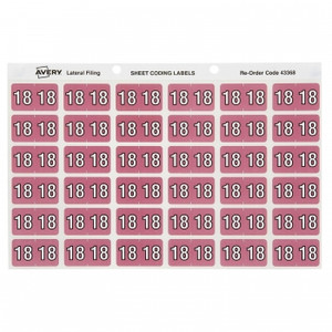 AVERY NUMERIC '18' SIDE TAB COLOUR CODING LABELS 25 X 38mm, 180/Pack