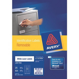 AVERY LASER LABELS Removable 33/Sht 64x24.3mm, Bx825