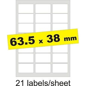 A4 POLYLASER MATT WHITE 21UP LABELS ROUNDED EDGES 64x38.1mm/100 WATERPROOF LABELS