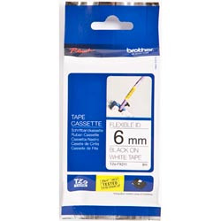 BROTHER TZE-FX211 PTOUCH TAPE 6mm x 8mtr Black On White Flexible