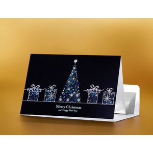 SEASON'S GREETING CARD Delicate Tree and Present 183mm x 127mm, Pk100