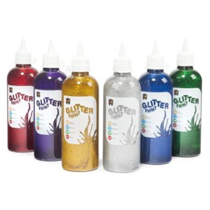 GLITTER PAINT SET 500ML R,BL,G,S,GLD & FAIRY PURP