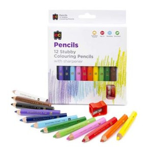 JUMBO STUBBY COLOURING PENCILS PACK 12 & SHARPENER