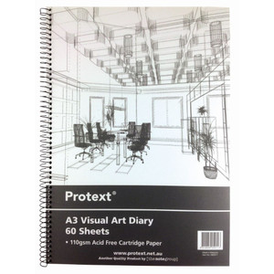 A3 120 PAGE (60 SHEETS) VISUAL ART DIARY 110GSM ACID FREE CARTRIDGE PAPER - CLEAR PP COVER, BLACK WIRE 420X297MM