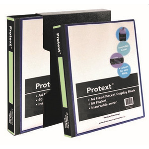 A4 60PKT FIXED POCKET DISPLAY BOOK, INSERT COVER AND SPINE, WITH PP BOX - BLACK