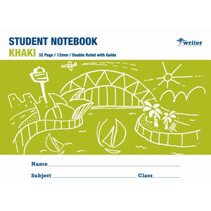WRITER BOARD COVER STUDENT NOTE BOOK KHAKI 32 PAGE DOUBLE RULED 12MM / GUIDE
