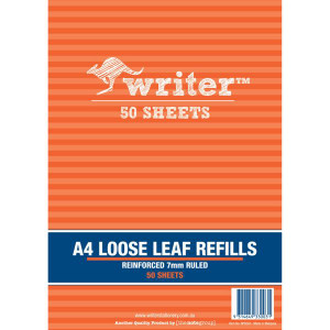 A4 BINDER REFILLS PK50 7MM RULED