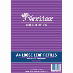 A4 BINDER REFILLS PK100 7MM RULED 297X210MM