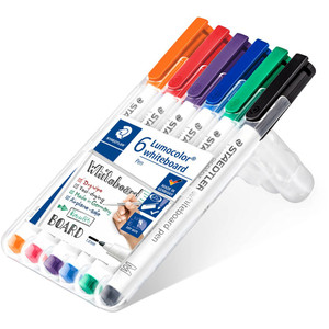 Staedtler 301 Lumocolor Whiteboard Pen 1.0mm, Assorted Wallet of 6 Colours