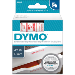 DYMO LABEL TAPE D1 19MM Red on White 7mtr Suits LM360D LM420P LM500TS