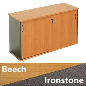 FURNX SLIDING DOOR BOOKCASE 1200MM W X 450MM D x 730mm H BEECH IRONSTONE