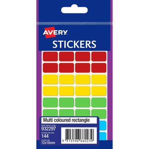AVERY STICKER HANDIPACKS Rectangle Permanent 12x18mm Coloured Multi-purpose Stickers 144 Labels