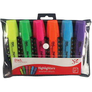 STAT HIGHLIGHTER CHISEL 2-5MM Tip Rubberised Grip Assorted Wallet of 6