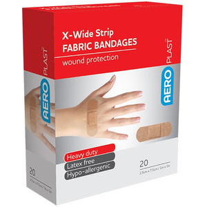 AeroPlast Premium Fabric Bandages 7.5 x 2.5cm Extra Wide Strip Box of 20