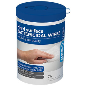 12 Tubs of Aerowipe 70% Isopropyl Alcohol Hard Surface Disinfecting Wipes (75 Wipes x 12 Cartons)