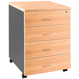 OM Classic Mobile Pedestal 4 Stationery Drawers Beech and Charcoal 685 (H) x 468 (W) x 510 (D) mm