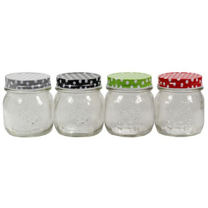 Glass Preserve Jar With Printd Lid 200ml (9.5cm) Assorted