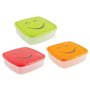 Smiley Face Lunch Box 14.5 x 14.5 x 4.5cm (Assorted Colours) Plastic