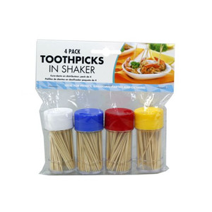 Toothpicks In Shaker Containers 8cm (Pack of 4) Assorted Colours ** (BC0009)