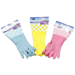 Dr. Shine Rubber Gloves With Prints Pack of 1 Pair (Adult Size) Assorted Colours & Prints, Flocked Lining & Long Cuffs