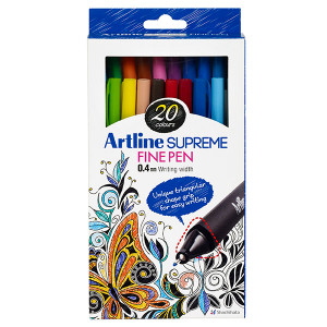 ARTLINE SUPREME FINELINER PEN 0.4MM LINE WIDTH ASSORTED, Pack of 20