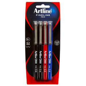 ARTLINE 200 FINELINER PEN 0.4MM ASTD 4PK HS (Pack of 4)