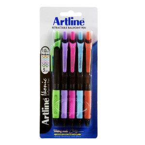 ARTLINE IKONIC BALLPOINT RETRACTABLE GRIP MEDIUM BRIGHTS 5PK