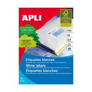 APLI 2412 GENERAL USE LABELS ROUND CORNERS 1UP 199.6 X 289.1MM A4 WHITE 100 SHEETS *** While Stocks Last ***