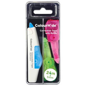 COLOURHIDE CORRECTION TAPE 5MMX8M ASSORTED 3 PACK 1 X TAPE & 2 X REFILLS