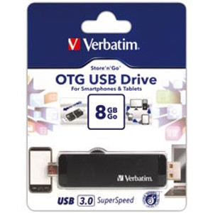 VERBATIM STORE'N'GO DRIVE OTG On The Go USB 3.0 8GB, Black New Version 3.0  *** While Stocks Last - please enquire to confirm availability ***