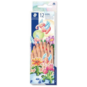 Staedtler 1280 Natural Jumbo Triangular Coloured Pencils, Assorted Pack of 12