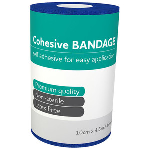 AEROBAN Blue Cohesive Bandage 10cm x 4.5M, Pack of 12