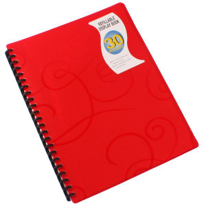 BEAUTONE DISPLAY BOOK REFILLABLE JEWEL PP A4 30 POCKETS RED