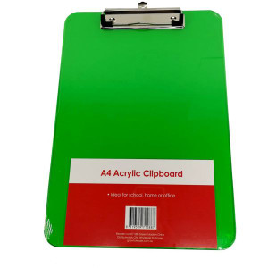 CLIPBOARD A4 ACRYLIC GREEN