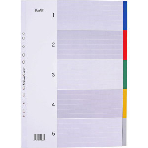 Bantex Coloured Dividers PP A3 5 Tabs Portrait - Assorted
