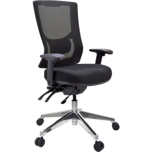 METRO II HIGH BACK MESH CHAIR STEEL BASE, BLACK UPHOLSTERY WITH ADJUSTABLE ARMS