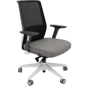 Motion Mesh Back Task Chair With White Base and Arms Grey Fabric Seat Black Mesh