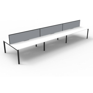Deluxe Profile Workstation 6 Person With Screen 1200Wx750D White Top Black Double Frame