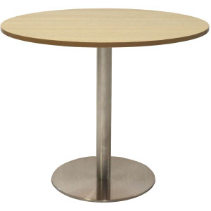 Rapidline Round Meeting Table 900mm Diam Top Natural Oak Stainless Steel