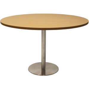 Rapidline Round Meeting Table 1200mm Diam Top Natural Oak Stainless Steel