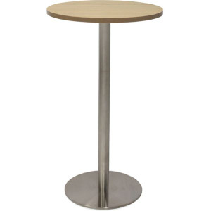 Rapidline Round Dry Bar Table 600mm Diam Top Natural Oak Stainless Steel