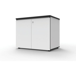 Deluxe Infinity Swing 2 Door Cupboard 730Hx900Wx600mmD Natural White with Black Edge