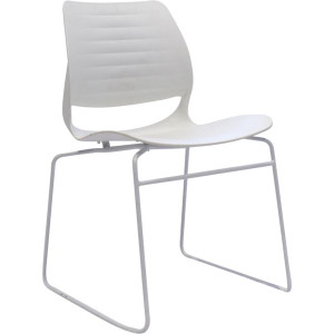 Vivid Meeting Chair White Metal Sled Base White Poly Shell