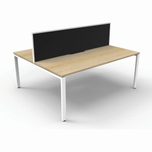 Deluxe Profile Workstation 2 Person With Screen 1200Wx750D Oak Top White Double Frame