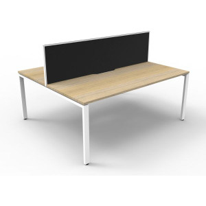 Deluxe Profile Workstation 2 Person With Screen 1500Wx750D Oak Top White Double Frame