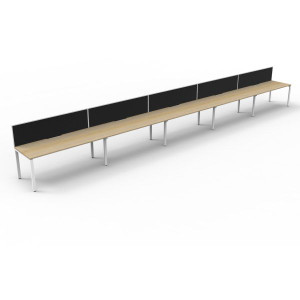 Deluxe Profile Workstation 5 Person With Screen 1500Wx750D Oak Top White Single Frame