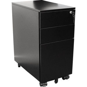 Slimline Steel Mobile Pedestal 2 Drawer 1 Filing Drawer Lock 610Hx300Wx472mmD Black