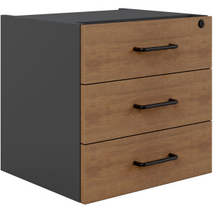 OM Premiere 3 Drawer Fixed Pedestal 464W x 400D x 450mmH Regal Walnut and Charcoal