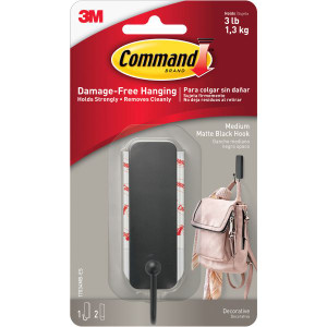 Command Decorative Hook 17034MB-ES Medium Single Matte Black